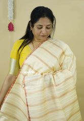 Beige - Khadi Silk Stripes Thread Weaving Pattern